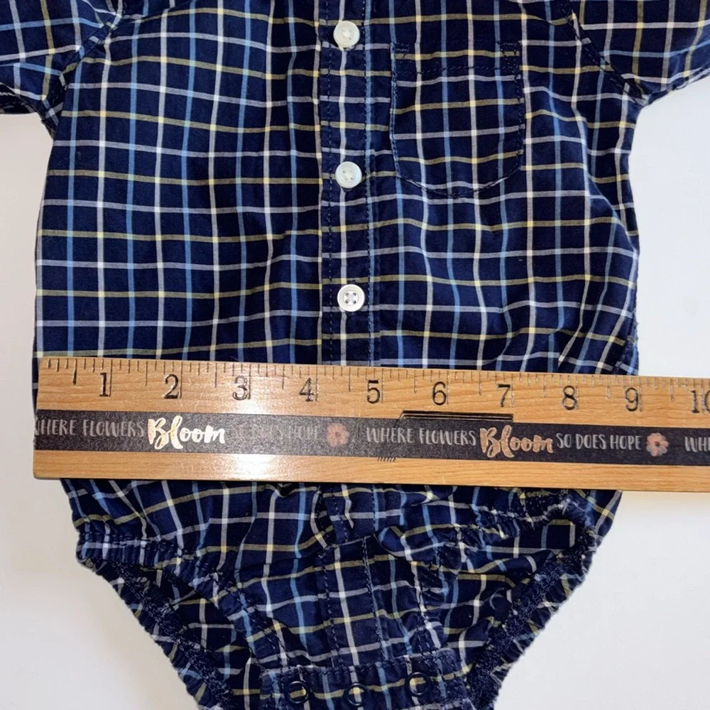 Baby Blue Plaid Carters Button Down 3M Shirt Onesie Baby Boy Blue Long Sleeve